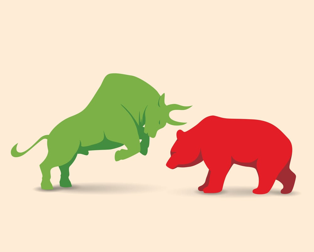 A bull up against a bear