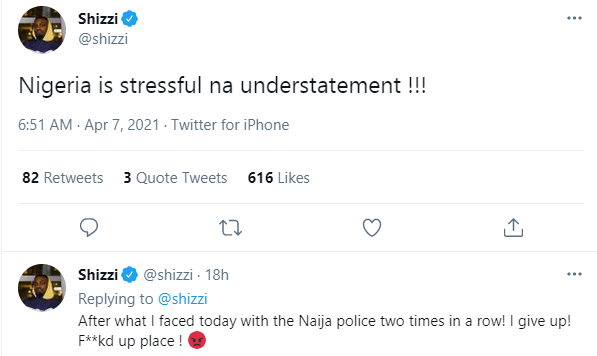 Nigeria is stressful na understatement, f**kd up place - Music Producer, Shizzi tweets after experience with Nigerian police