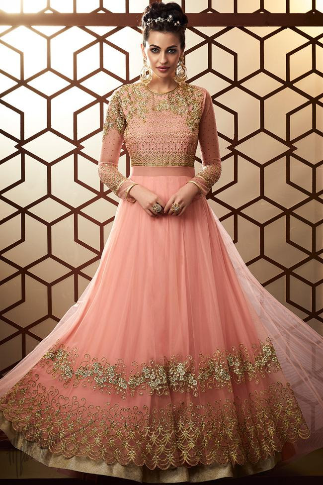 Pink Net Wedding Anarkali Suit
