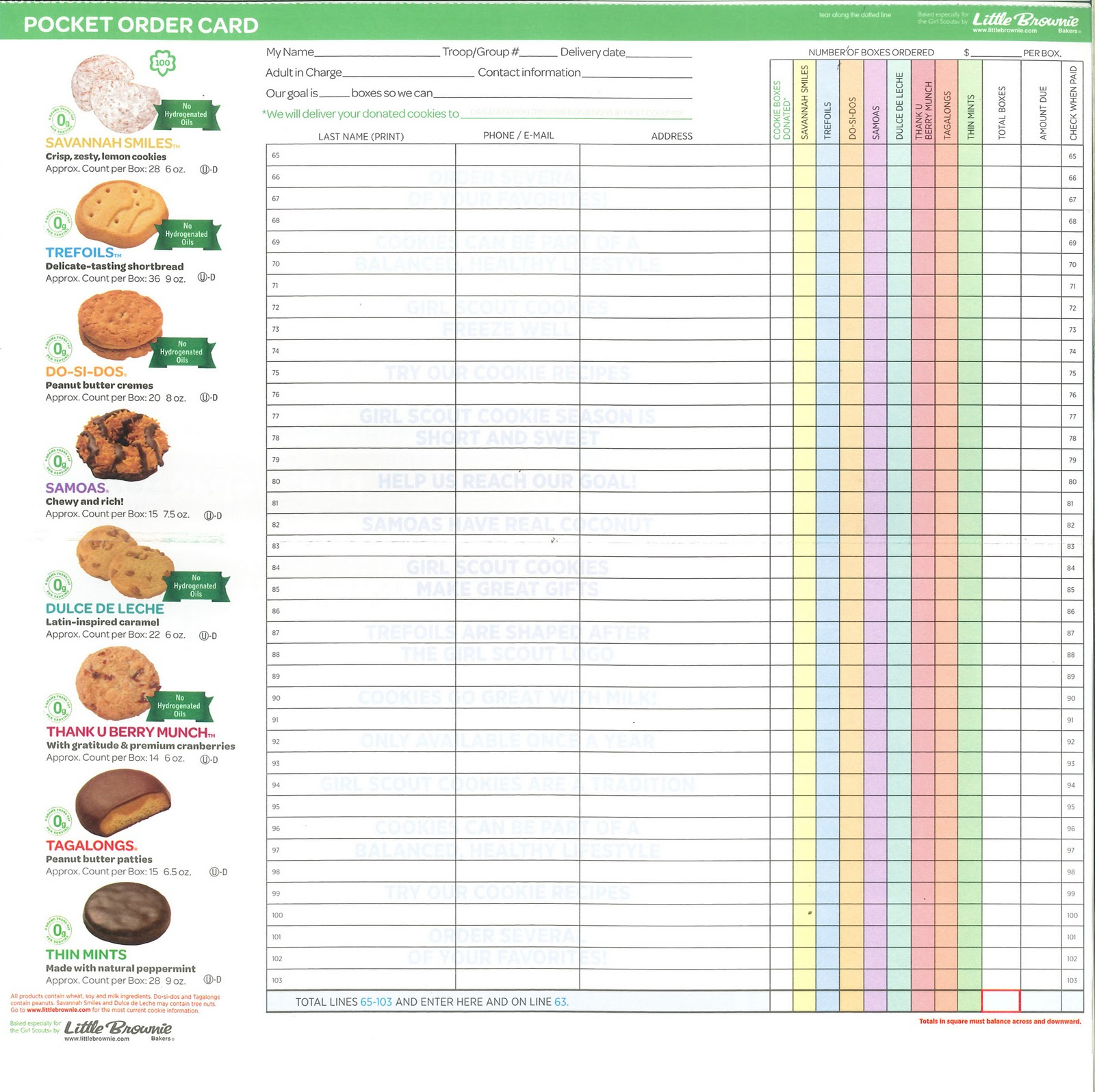 girl scout cookie order form printable That are Bright Tara Blog