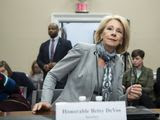 Education Secretary Betsy DeVos takes her seat to testify during a hearing of the House Appropriations Sub-Committee on Labor, Health and Human Services, Education, and Related Agencies on the fiscal year 2021 budget, on Capitol Hill, Thursday, Feb. 27, 2020 in Washington. (AP Photo/Alex Brandon)