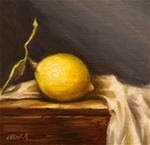 Lemon with Leaf Still Life,  Oil on 6"x6" Linen Panel - Posted on Friday, March 6, 2015 by Carolina Elizabeth