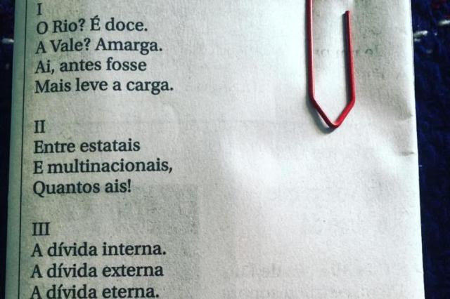 Poema de Drummond sobre o Rio Doce, que circula em redes sociais, nunca foi publicado em livro Reprodução/Facebook
