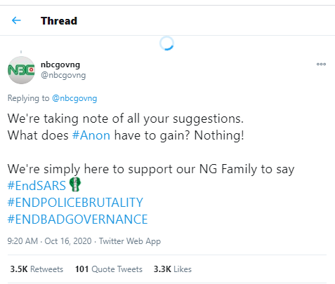 "Hacktivist" group, Anonymous hacks National Broadcasting Commission?s Twitter account in support of #EndSARS campaign