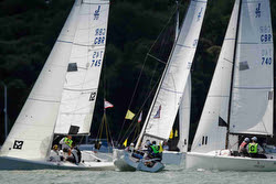 J/70s sailing Royal Yacht Squadron Bicentenary off Cowes, England