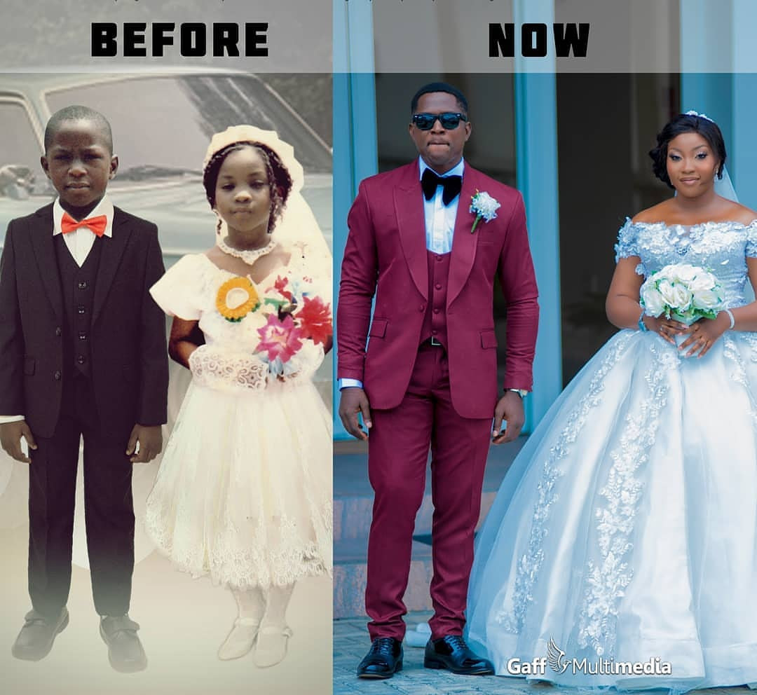 Couple get married years after they served as little bride and page boy at a wedding (photo)