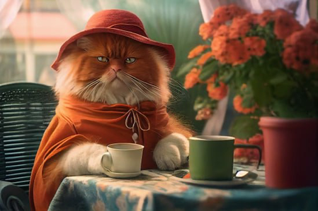 Cat-dressed-in-Orange-for-tea