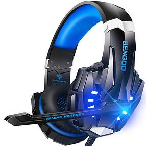 BENGOO G9000 Gaming Headset Professional 3.5mm PC LED Light Game Bass Headphones Stereo Noise Isolation Over-ear Headset Headband with Mic Microphone For PS4 Laptop Computer and Smart Phone