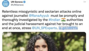 UN Geneva Defends Islamic Propagandist Rana Ayyub, Demands Indian Government Protect Her Against ‘Harassment’
