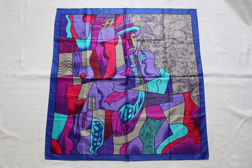 VINTAGE PICASSO PRINT PURPLE LARGE SCARF