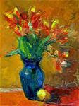 Flame Tulips, Yellow Background - Posted on Monday, March 16, 2015 by Carol Steinberg