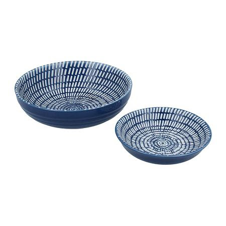 Set of 2 Round Ceramic Trinket Dish - Navy Dash | Gisela Graham