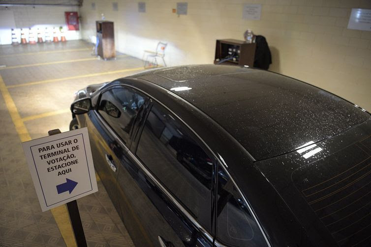 Pedro França/Agência Senado Senadores utilizam sistema drive-thru para votação na Comissão de Relações Exteriores.