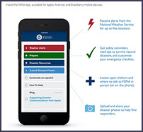 FEMA App, available for Apple, Android, and Blackberry mobile devices.