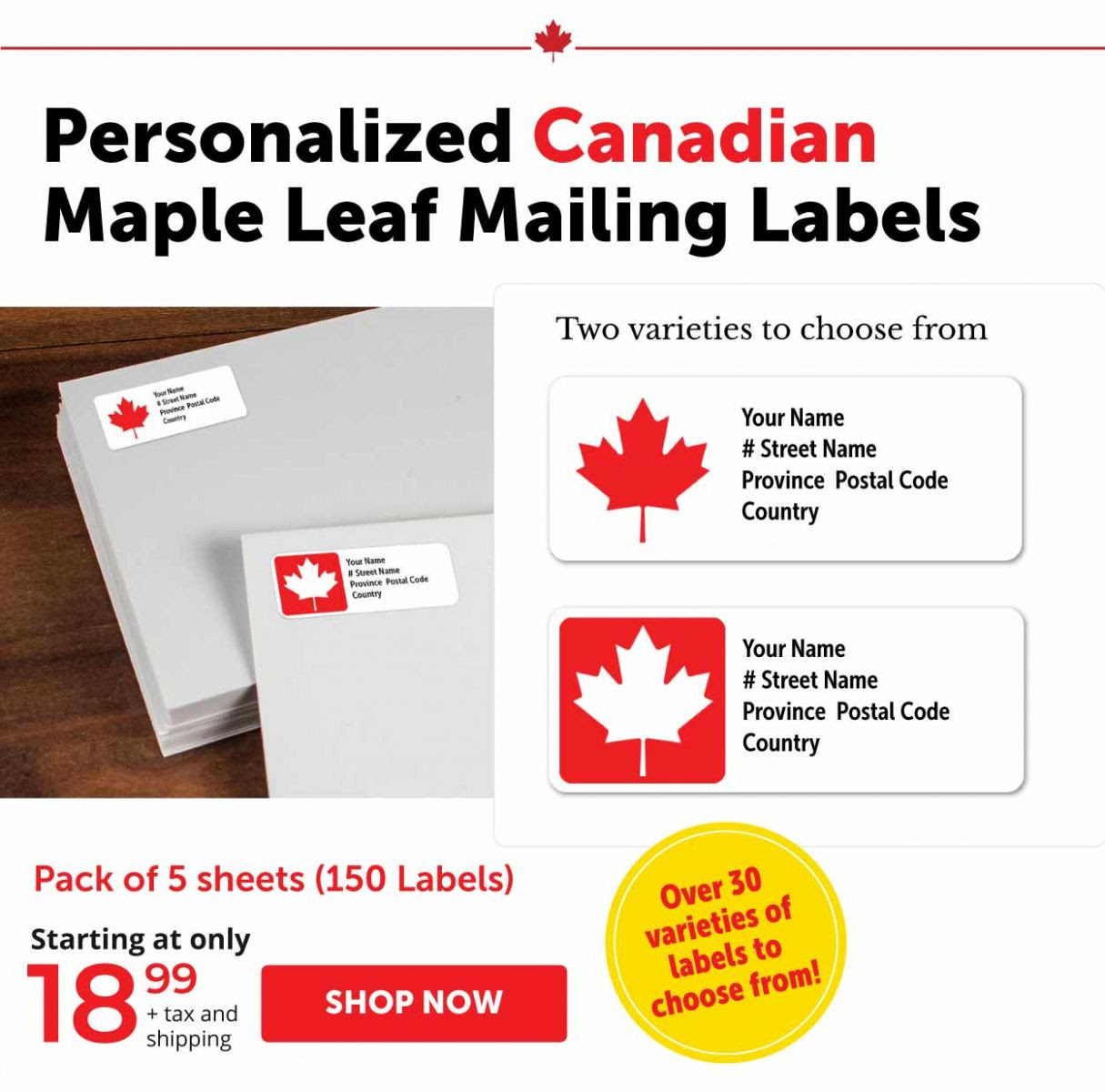 Personalized Canadian Maple Leaf Mailing Labels