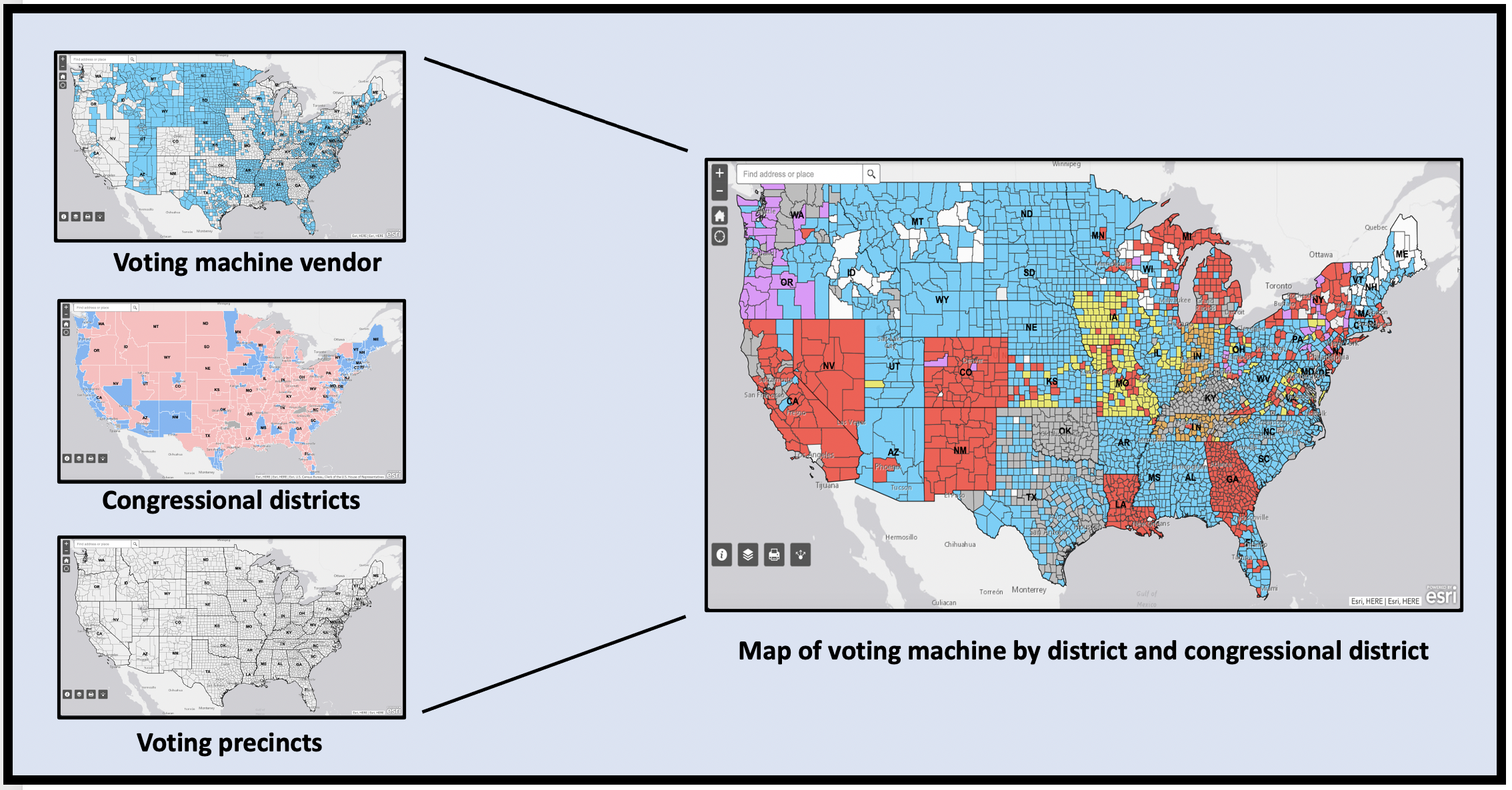Map of voting machines by district and congressional rep.