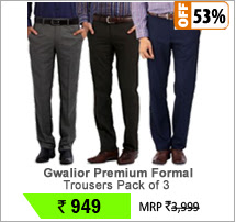 Gwalior Premium Formal Trousers Pack of 3 Grey, Blue & Black