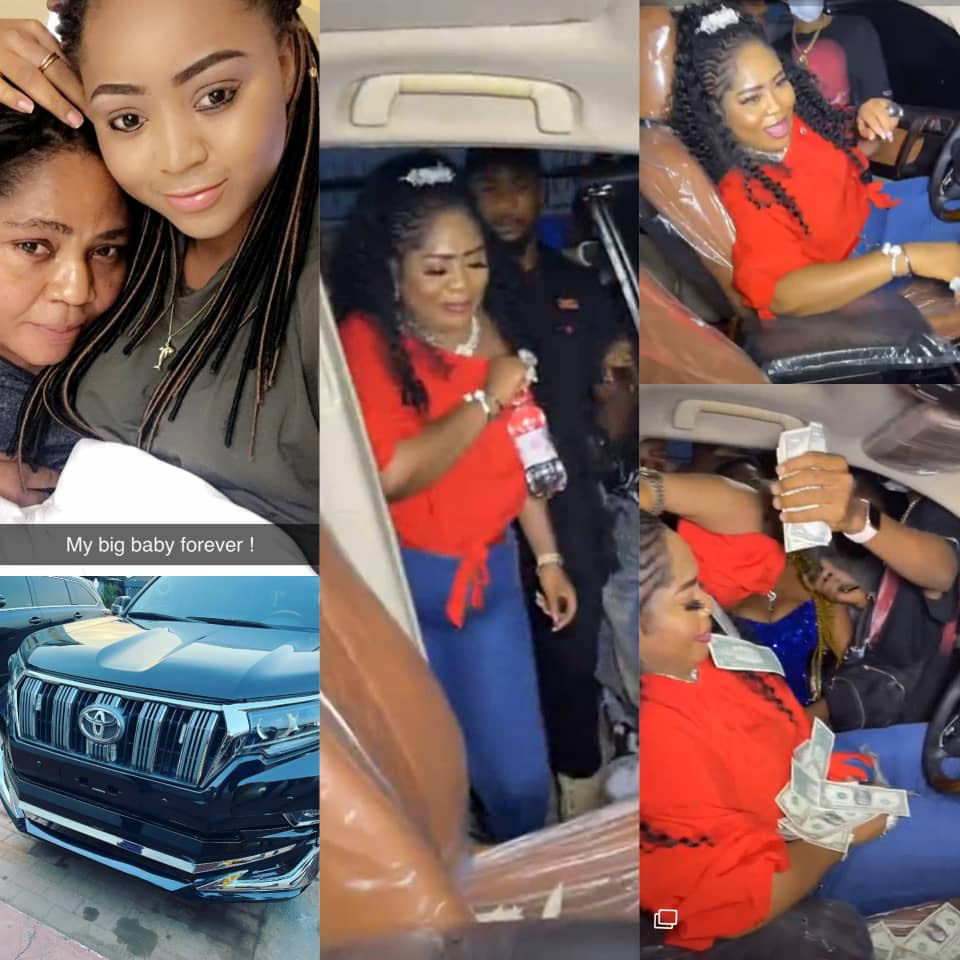 Regina Daniels mum, Rita sheds tears of joy as she receives Prado SUV as birthday present from her daughter (photos/video)