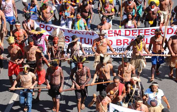 Brazilian indigenous people protest in the country&apos;s federal capital, Brasilia