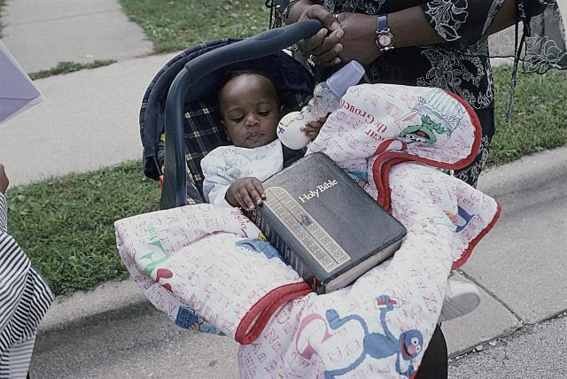 Baby Dorion outside the New Friendship M. B. Church, Harvey, Il., 2003