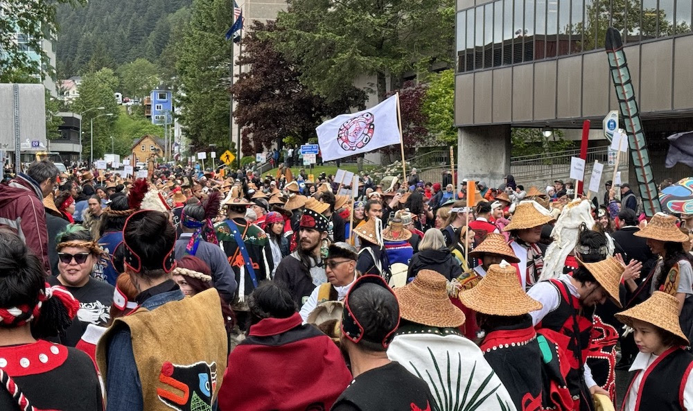 Tlingit, Haida and Tsimshian people gather in Juneau for Celebration on June 5, 2024. (Photo by James Brooks/Alaska Beacon)