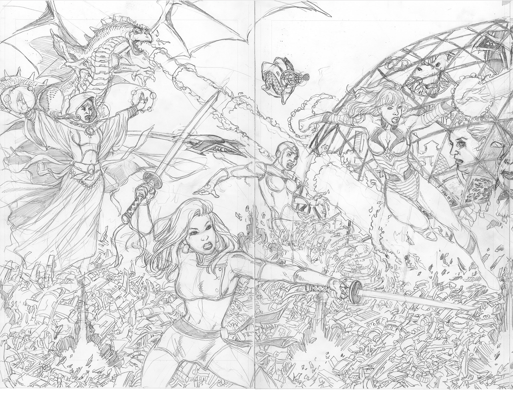 GEORGE PÉREZ'S SIRENS #1 Pencils Left-Side Cover D by George Pérez