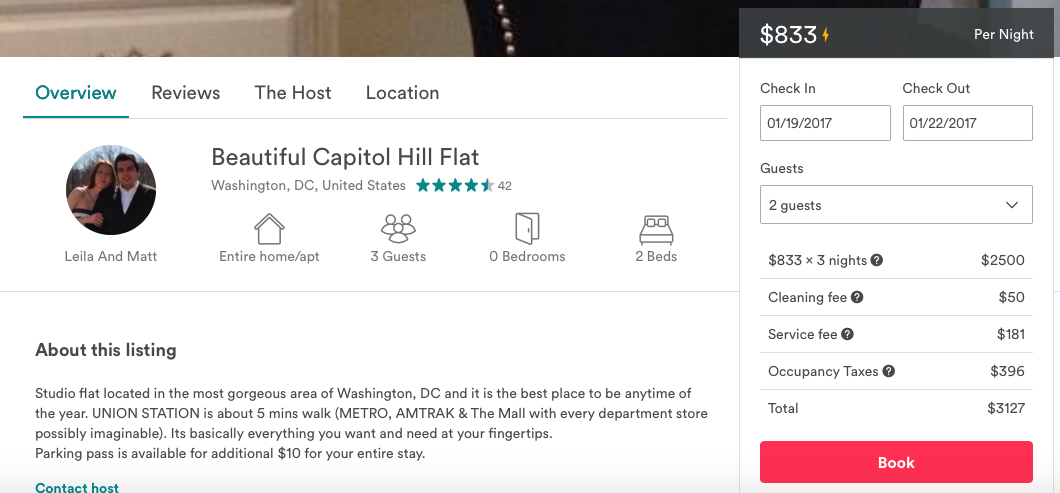 Screen capture from AirBnB