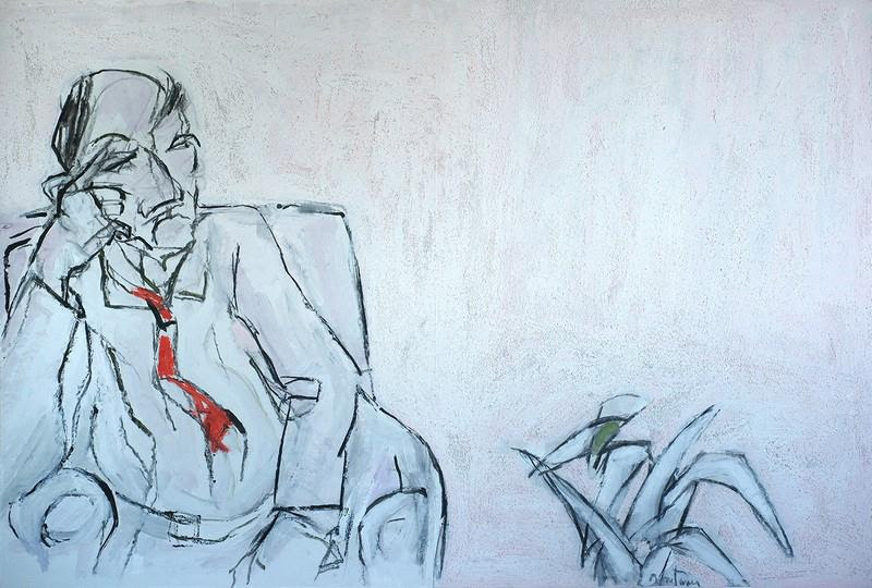 Francesco Fontanesi, L'agave, 2017, acrilico su carta applicata su compensato. cm. 100x150