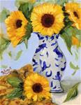 Sunday Sunflowers in Blue and White Vase - Posted on Monday, January 19, 2015 by kim Peterson