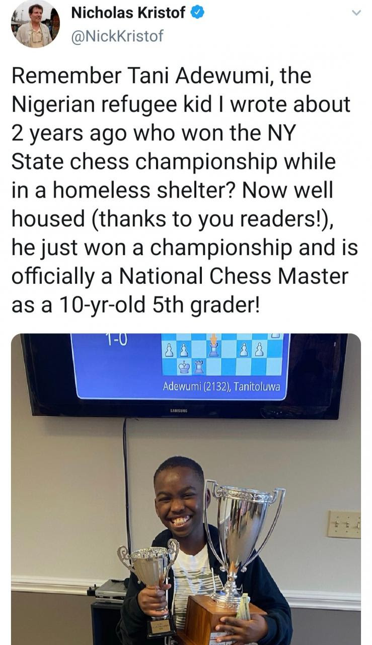 Nigerian refugee, 10, becomes US national chess master