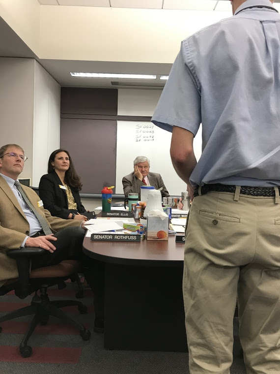 A student testifies before the Senate Education Committee during the legislative session.