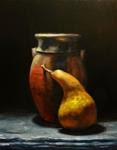 "Raku Pottery Jar with a Bosc Pear" - Posted on Saturday, February 14, 2015 by Mary Ashley