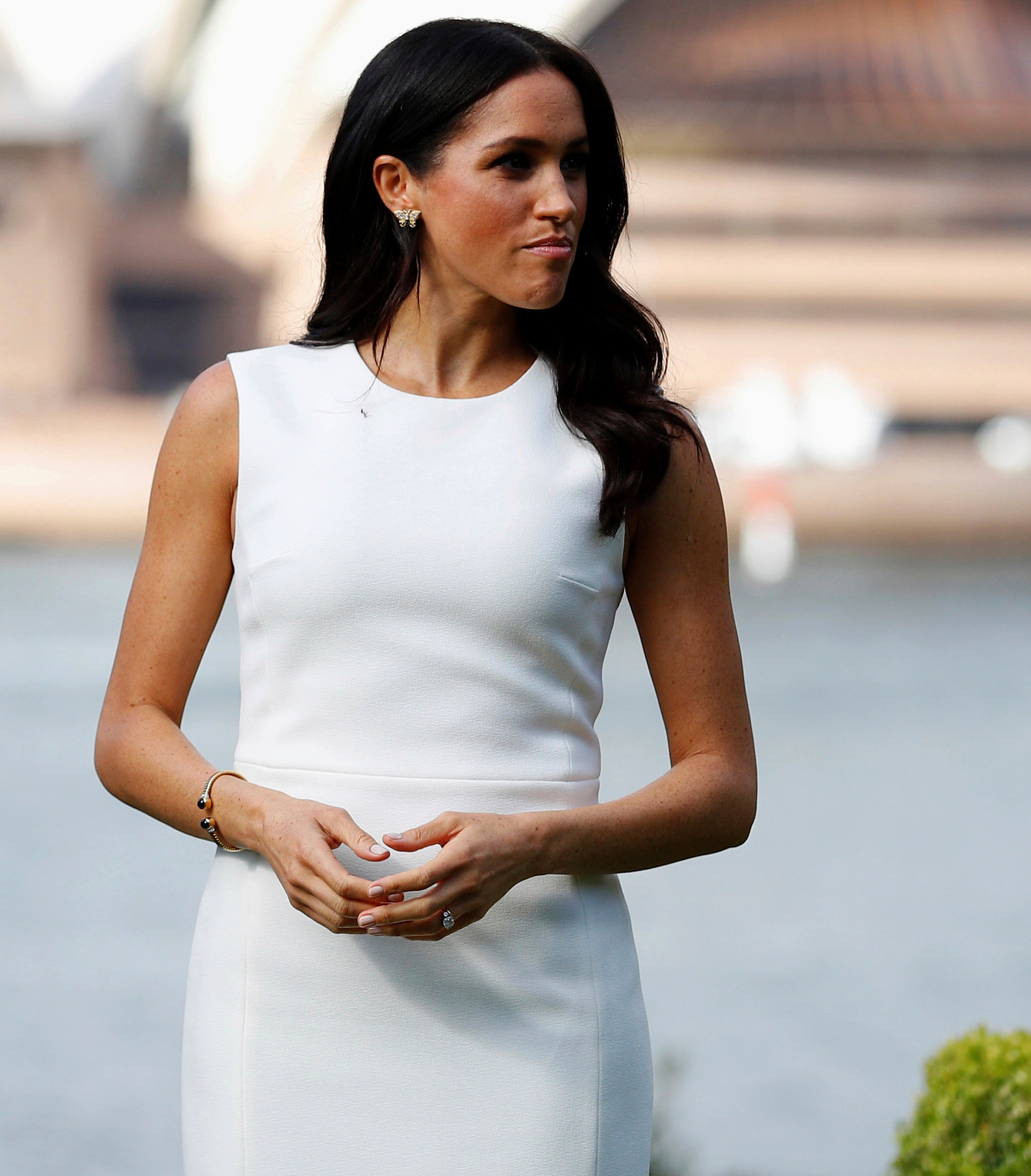 Meghan often wears the bracelet and earrings as a pair, stepping out in the combination in Sydney