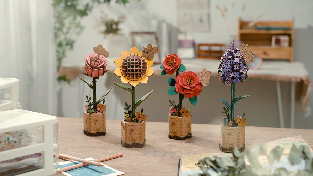 3D Wooden DIY Flower Puzzle Sets