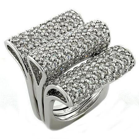 LOAS1047 - Rhodium 925 Sterling Silver Ring with AAA Grade CZ  in Clear