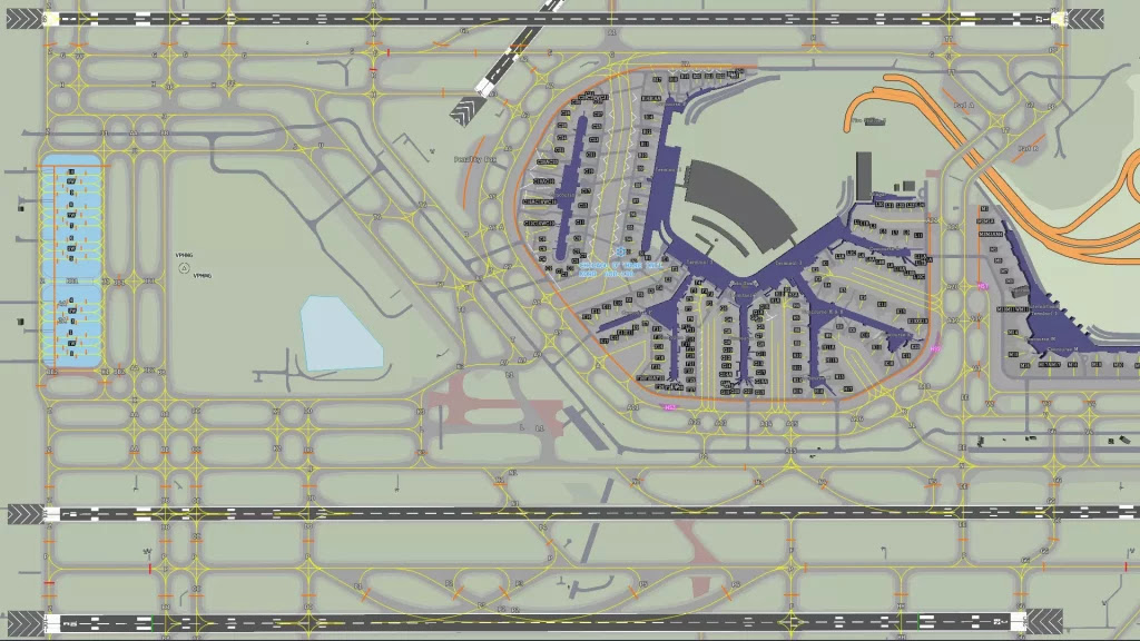 Navigraph Charts displaying high resolution airport diagram at Chicago O' Hare International Airport (KORD).