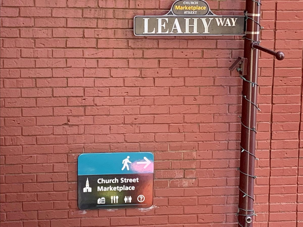 An image of the street sign "Leahy Way" in Burlington, Vermont.