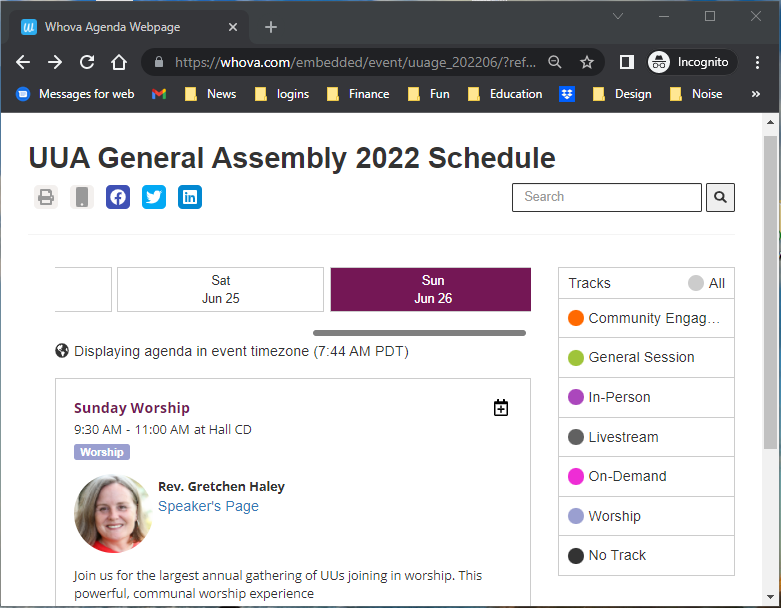 a screenshot of the GA 2022 Schedule webpage