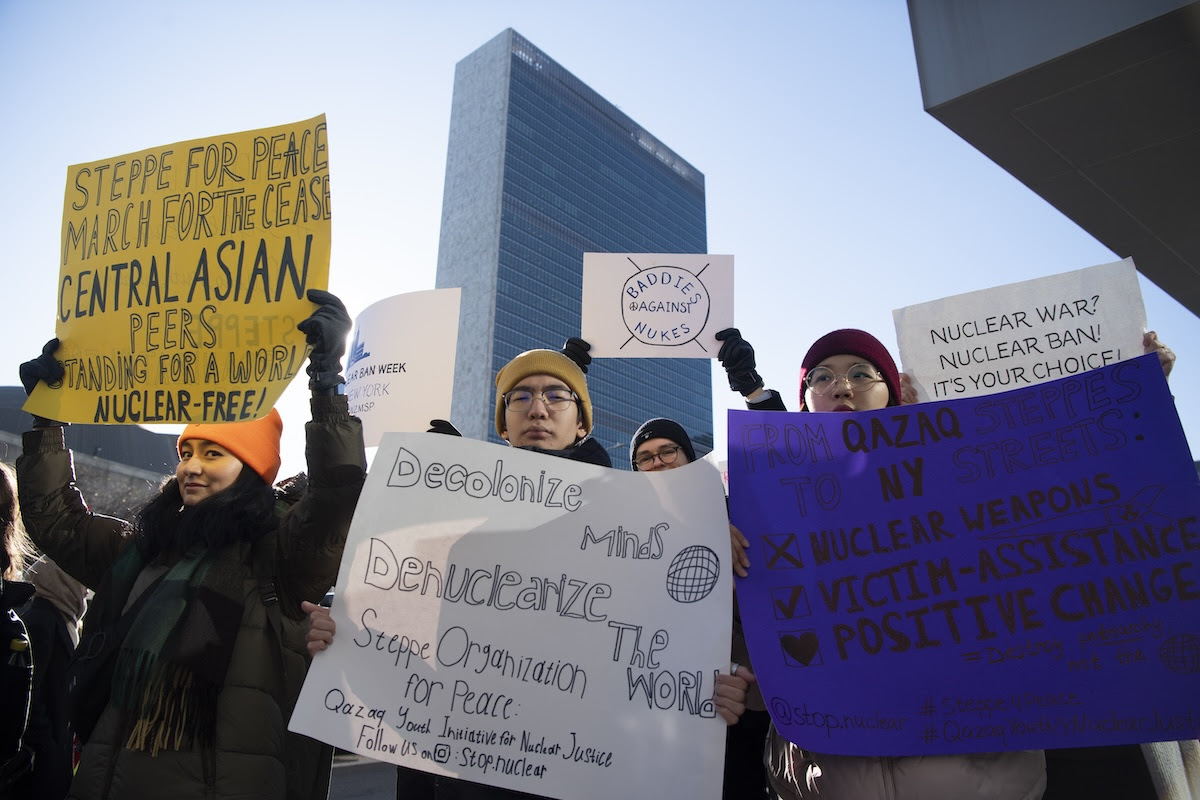 Kazakh youth at the Rally and March to Abolish

Nuclear Weapons on Tuesday. Photo: ICAN | Darren Ornitz