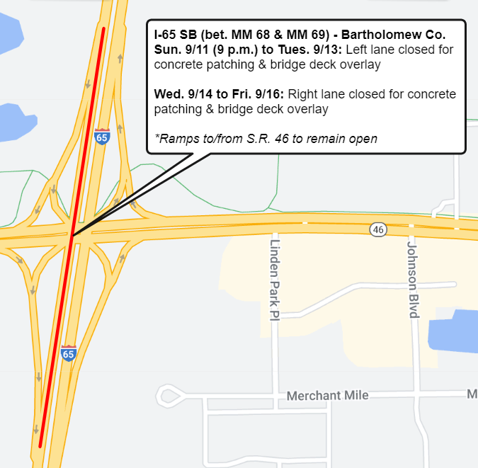 I-65 SB Lane Closures - Bartholomew Co.
