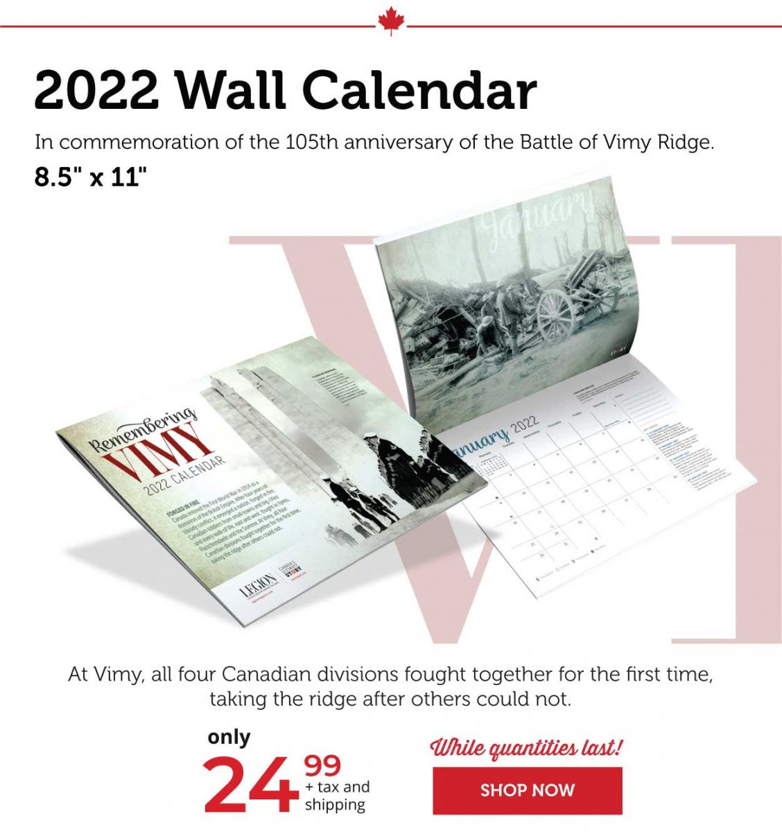 2022 Wall Calendar Remembering Vimy