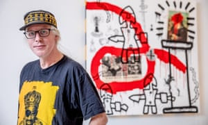 Carlo McCormick, art critic in front of Keith Haring’s Malcolm X, 1988, on show at the National Gallery of Victoria.