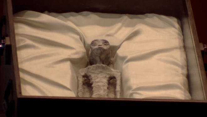 Remains of an allegedly "non-human" being were presented Tuesday to the Mexican Congress by Jaime Maussan, a self-proclaimed UFO expert who has before presented supposed alien discoveries that were later debunked.