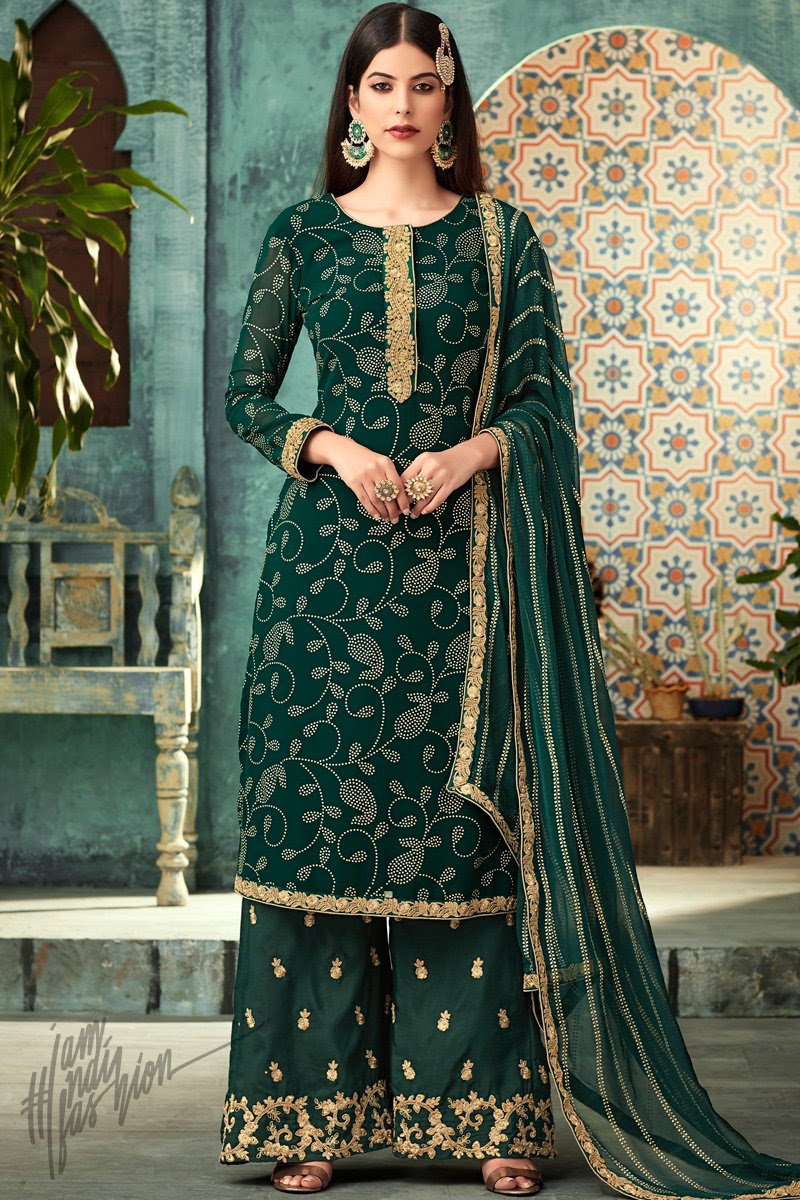 Forest Green Georgette Party Wear Palazzo Suit