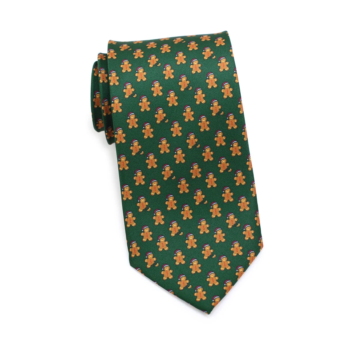 gingerbread men design necktie in dark green