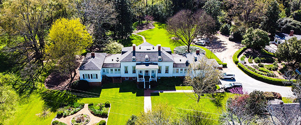 Former Favrot_Mitchell grant recipient. An aeriel view of the Burge Club in Georgia, where the Georgia Trust conducted an assessment of the building as part of their Georgia Trust GREEN program. 