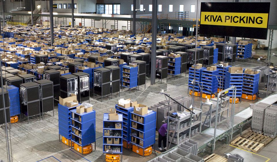 Kiva Systems’ robots shuttled merchandise around a Gilt Groupe distribution center in Shepherdsville, Ky.