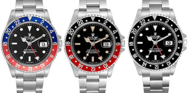 Rolex GMT Master II ref 16710 Men's Watches: Blue Red Pepsi Bezel, Black Red Coke Bezel, All Black Bezel