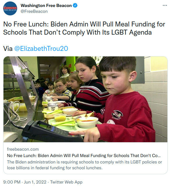Clipped tweet about school lunches