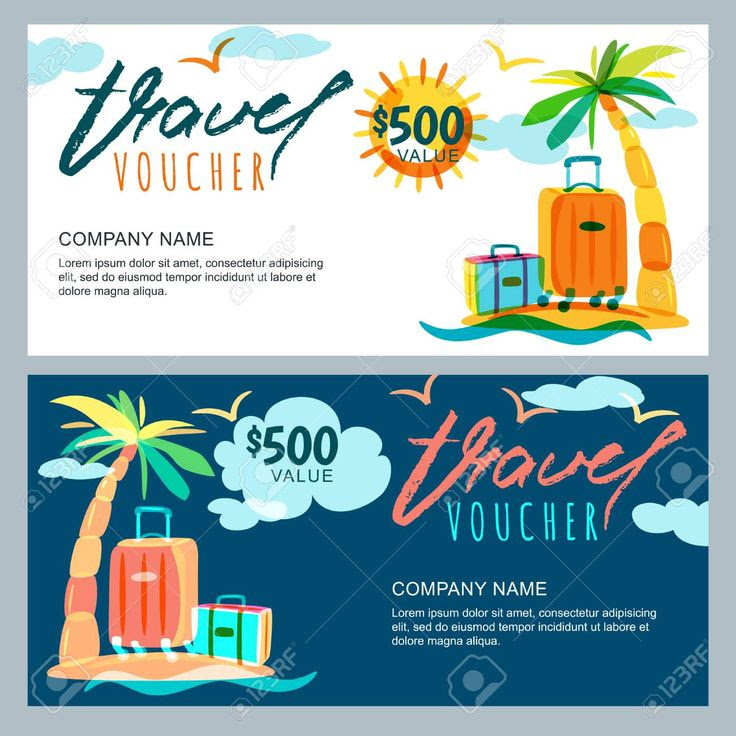 Vector Gift Travel Voucher Template. Tropical Island Landscape.. In